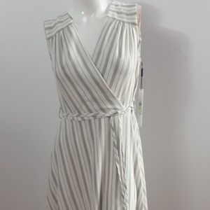 Calvin Klein Faux Wrap Dress White and Grey Seersucker Size 8